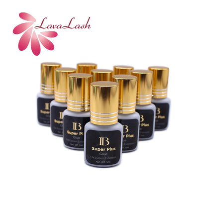 IB Super Plus Eyelash Extension Glue — 5/10 Bottles Original IBeauty Gold Cap Black Adhesive for False Lashes and Makeup Tools