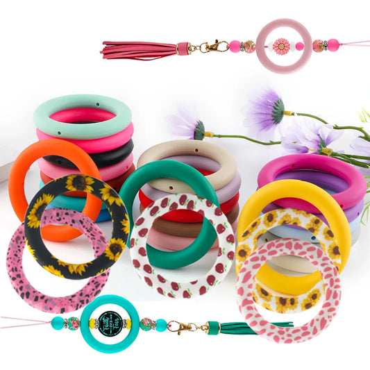 Kovict Silicone Ring Pendant Blanks - 65mm Round Printed Rings for DIY Jewelry & Craft Making