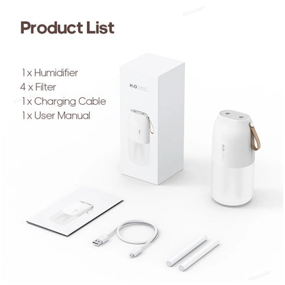 KINSCOTER Portable Double Mist Air Humidifier – 300ml Cold Mist Diffuser, 2000mAh Car Air Purifier & USB Mini Air Freshener