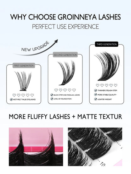 Fluffy C Curl Lash Cluster Kit (10–18mm) – DIY Eyelash Extensions Set with Bond & Seal for Natural Volume Lashes