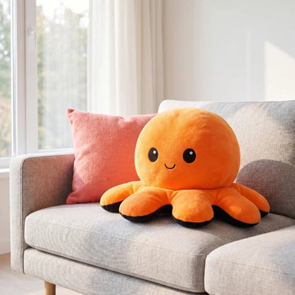 Double-Sided Octopus Plush Toy - Reversible Purple & Blue Flip Stuffed Animal with Embroidered Details
