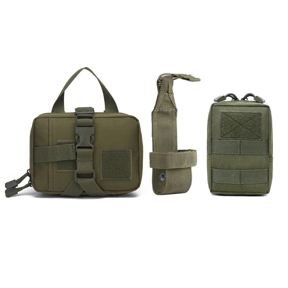 3Pcs Dog Tactical Harness Bags — 2 Pouch MOLLE Set & 1 Belt Bottle Holder for Military Training & Outdoor Use