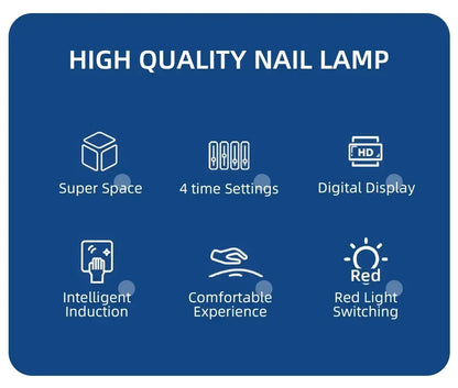 480W UV LED Nail Lamp – 108 LEDs Nail Dryer with Red Light Whitening Mode, Large Space, 4 Timer Settings