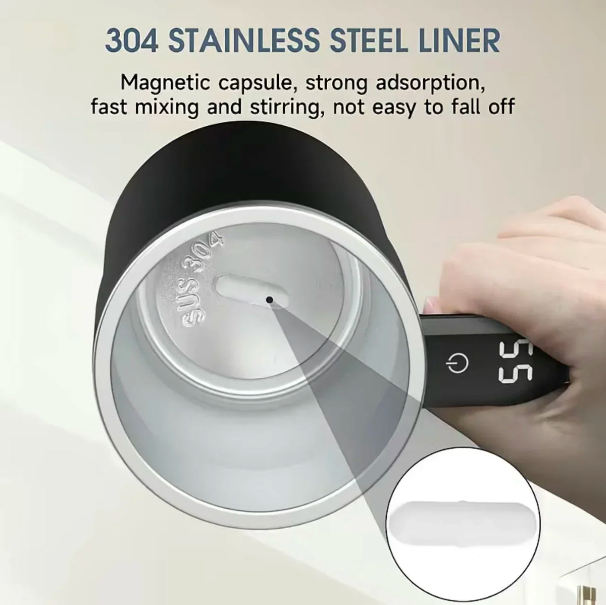 380ml Electric Self-Stirring Coffee Mug – USB Rechargeable Magnetic Mixing Cup with Digital Display and IP67 Waterproof Rating