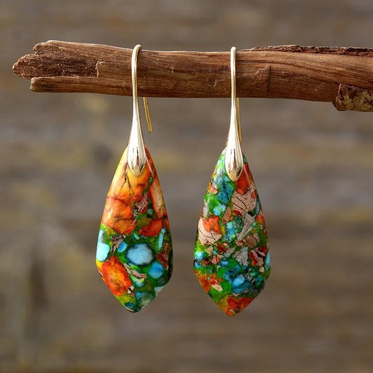 Bohemian Natural Stone Geometric Earrings - Luxury Emperor Stone Pendant Jewelry for Women
