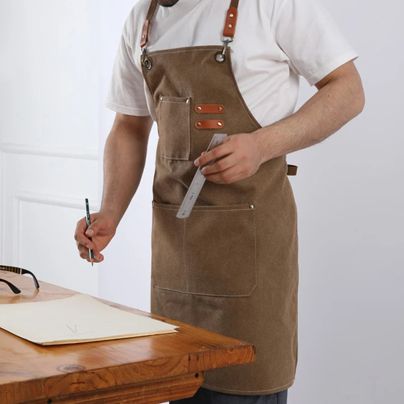 Thick Canvas Apron – Durable Cotton Apron for Kitchen, Coffee Shop, Hair Salon, Carpenter, and Horticultural Work with Denim Strap