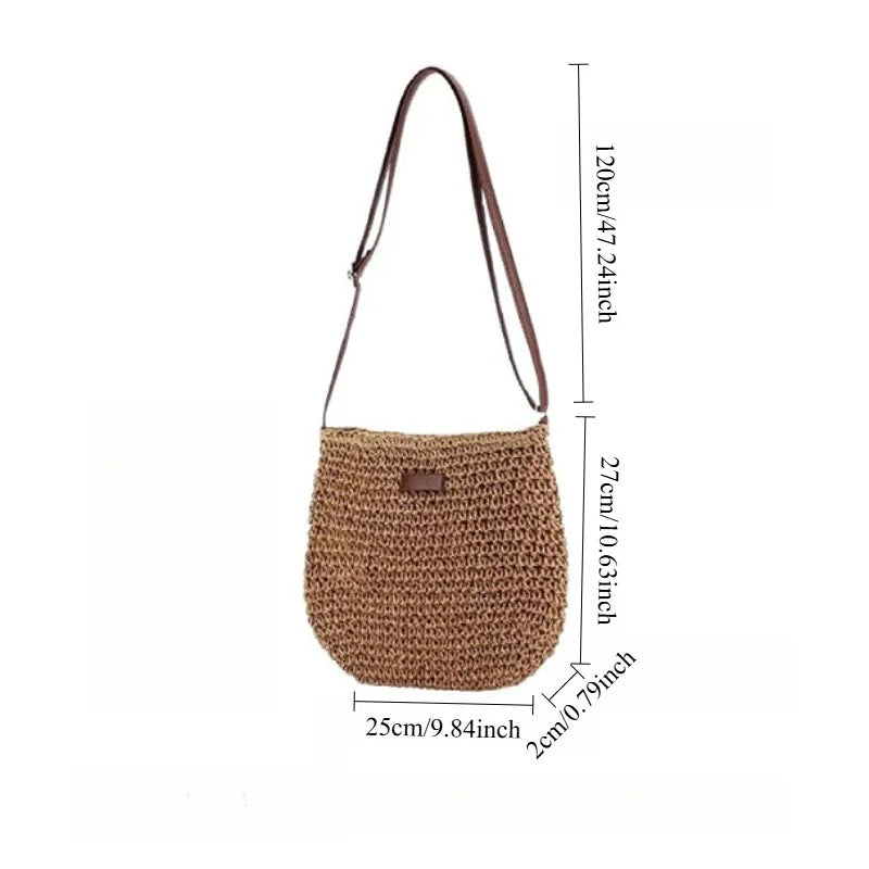 Women’s Straw Woven Crossbody Bag - Fashionable Beach Shoulder Bag for Summer Travel & Casual Style