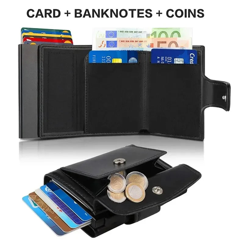 RFID Microfiber Leather Men’s Trifold Wallet – Slim Fashion Card Holder with Coin Pocket and Money Bag