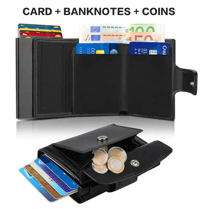 RFID Microfiber Leather Men’s Trifold Wallet – Slim Fashion Card Holder with Coin Pocket and Money Bag