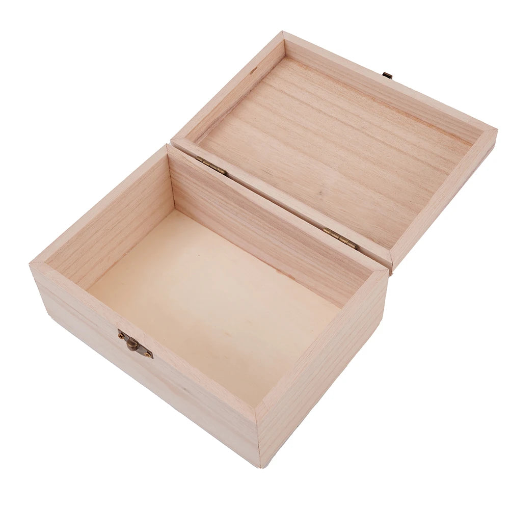 Wooden Jewelry Storage Box with Lid — Square Hinged Craft Box for DIY, Home Decor, and Mother's Day Gift