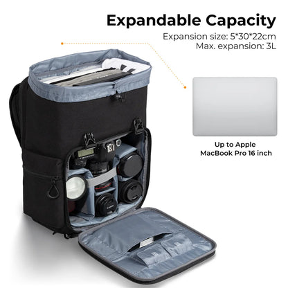 K&F CONCEPT 25L Camera Backpack – DSLR/SLR & Mirrorless Camera Bag with 15.6” Laptop Compartment for Canon, Nikon & Sony Cameras