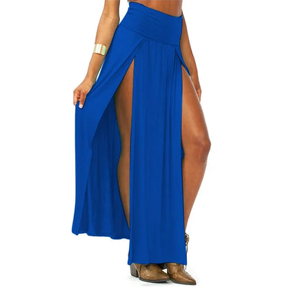 Women’s High Waisted Double Slit Maxi Skirt – Sexy Solid Color Long Summer Skirt Elegant Fashion Casual Wear Valentine’s Day Gift Style