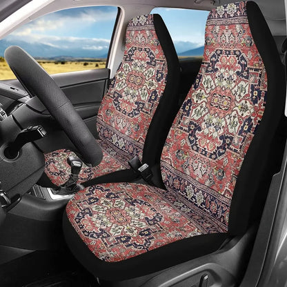 Ethnic Floral Front Car Seat Covers - 2PC Retro Persian Bucket Seat Protector Covers for Car Interiors