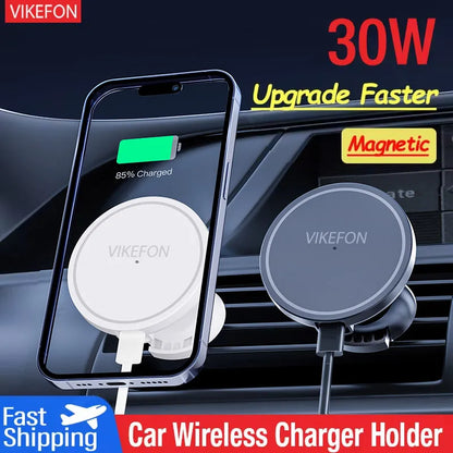 30W Magnetic Wireless Car Charger Stand – Fast Air Vent Mount for iPhone 15/14/13/12 Pro Max/Mini