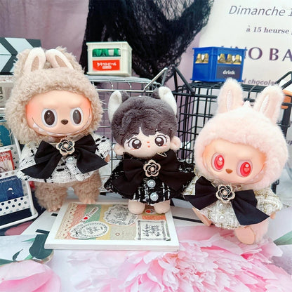 Labubu Doll Accessories — 17cm Luxury Woolen Shawl Suit & Skirt Set with Messenger Bag & Loafers