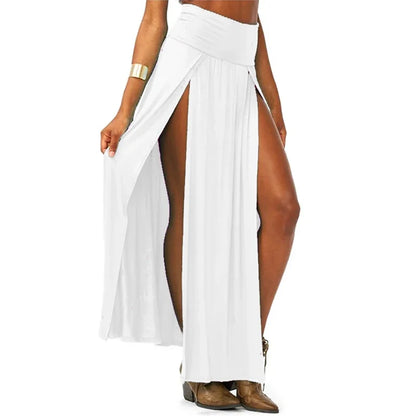 Women’s High Waisted Double Slit Maxi Skirt – Sexy Solid Color Long Summer Skirt Elegant Fashion Casual Wear Valentine’s Day Gift Style