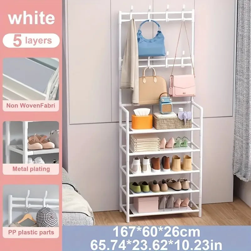 Entryway Clothes Hanger and Shoe Rack – Multi-Purpose Storage for Shoes, Jackets, Hats, Bags, and Umbrellas