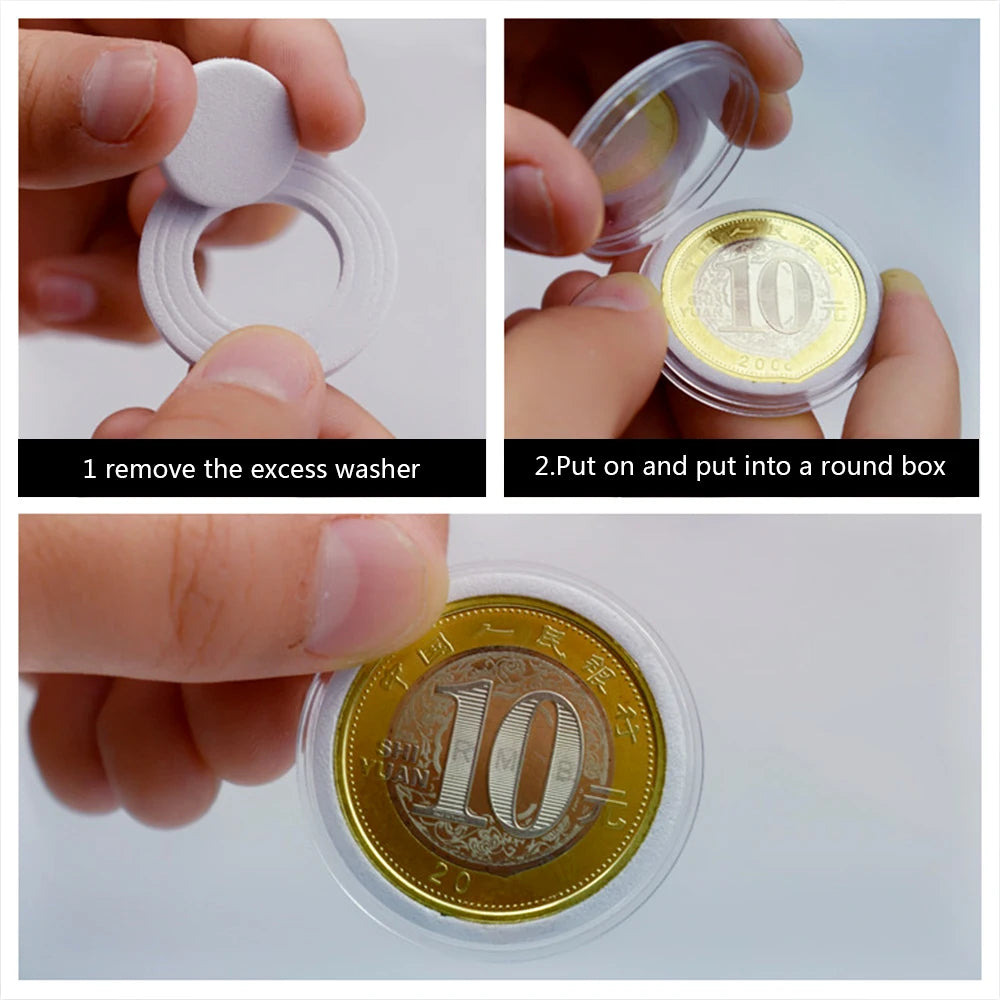 100pcs Clear Coin Capsules – Adjustable Universal Storage Box with Pads for Commemorative Coins & Medals