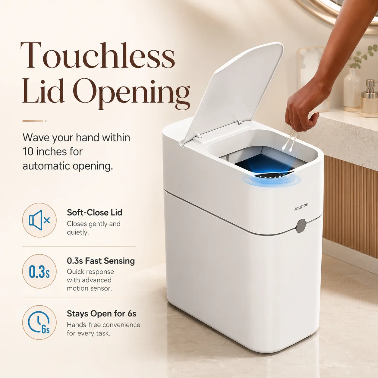 Touchless Smart Trash Can - Motion Sensor Auto Bag-Suction Waste Bin for Small Spaces & RVs