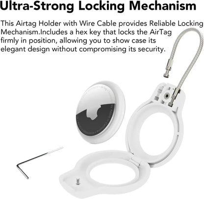 Secure Holder for Apple AirTag with Wire Cable - Keychain Lock Case, Key Ring, Luggage Tag - Compatible for Keys