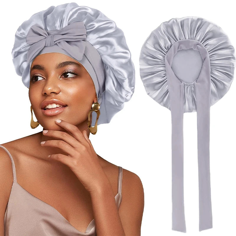 New Satin Sleeping Hat for Women – Stretchy Tie Band, Adjustable Night Shower Cap, Hair Head Cover Bonnet Turban