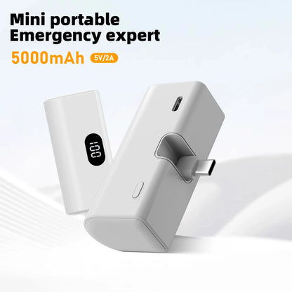 5000mAh Portable Power Bank - Lightweight Built-In Foldable Type-C Charger for All USB-C Devices