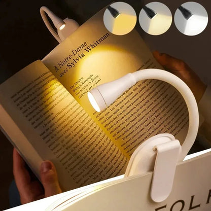 Mini LED Book Light – Adjustable Clip-On 360° Flip Eye Protection Lamp, Rechargeable 3-Color Reading Light for Travel & Bedroom