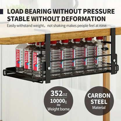 Under Table Storage Rack – Metal Cable Organizer & Office Supplies Holder, Sturdy Durable Plug-in Desk Storage Solution