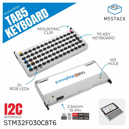 M5Stack TAB5 70-Key Keyboard Module - STM32F030C8T6 Portable Input Extension