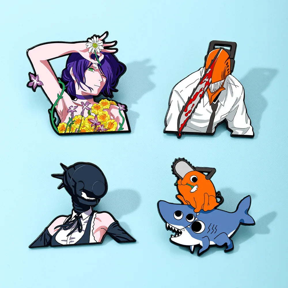 Chainsaw Man Reze Arc Brooch Set - 4pcs Anime Cosplay Metal Pins & Bag Accessories