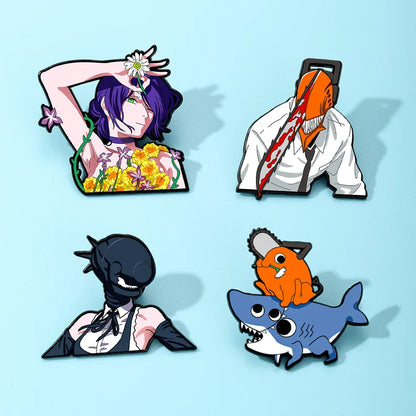 Chainsaw Man Reze Arc Brooch Set - 4pcs Anime Cosplay Metal Pins & Bag Accessories