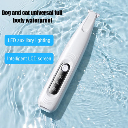 New Waterproof LED Dog Paw Trimmer – Pet Hair Clippers with LED Display & 18mm Wide Blade