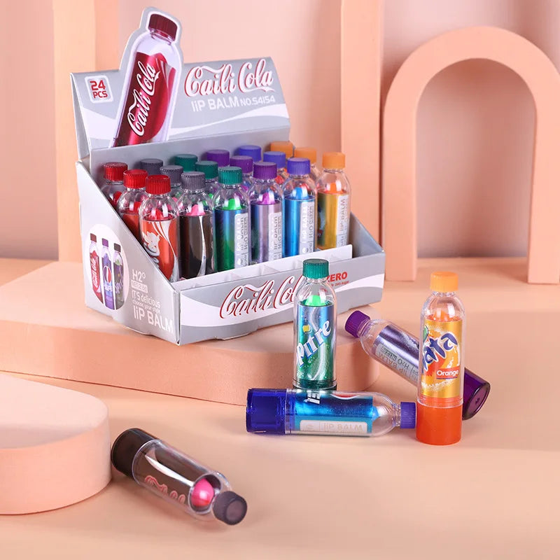24-Piece Color-Changing Lip Balm Set – Cute Kawaii Soda-Flavored Moisturizing Lip Care for Gifts and Party Favors