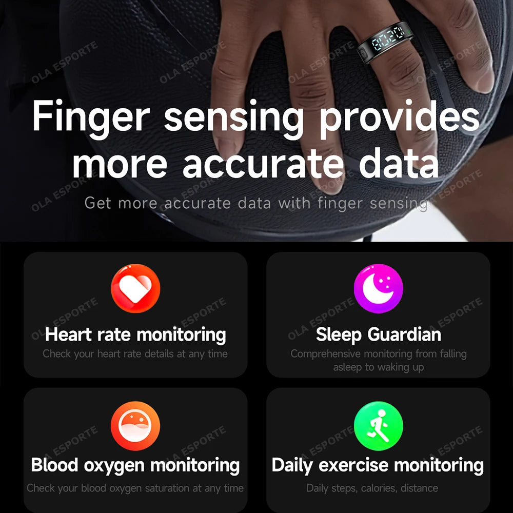 2026 R12 Smart Ring with Display Screen & Touch Control – Wireless Charging Health Tracker, 5ATM Waterproof Fitness Smart Ring for Men & Women