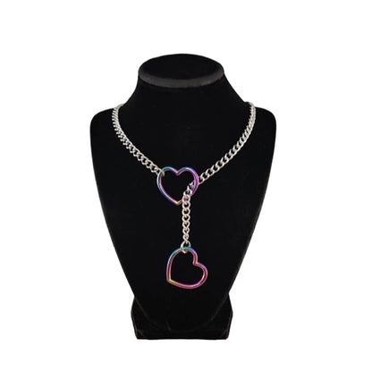 Heart O-Ring Punk Rock Necklace – Stainless Steel Cuban Chain Y-Necklace for Women