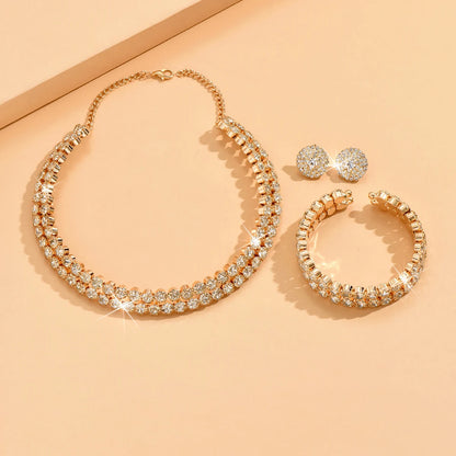 Women's Minimalist Jewelry Set - 4-Piece Necklace, Earrings & Bracelet Party Accessory Collection