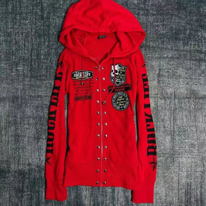 Y2K Gothic Hoodie - Printed Zip-Up Winter Sweatshirt with Hood for Streetwear, Punk & Harajuku Style
