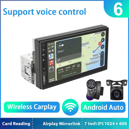 7-Inch HD Touchscreen Car Stereo - 1DIN Multimedia Player with CarPlay, Android Auto & FM Radio