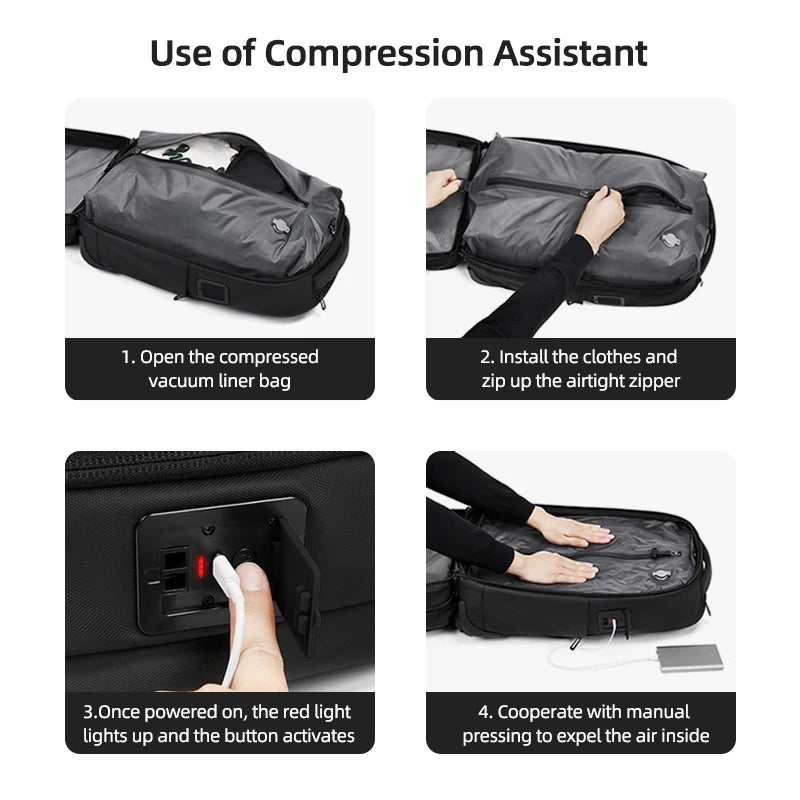 Travel Trolley Vacuum Compression Backpack — Wheeled Rolling Luggage Bag for Men, Boardable Business Travel
