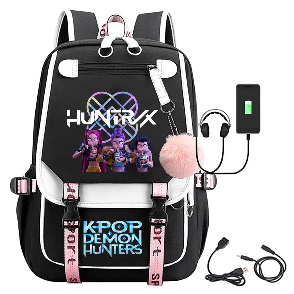 KPop Demon Hunters Print Backpack — Large Capacity School Bag for Rumi, Mira & Zoey Fans, Casual Canvas Travel & Bookbag