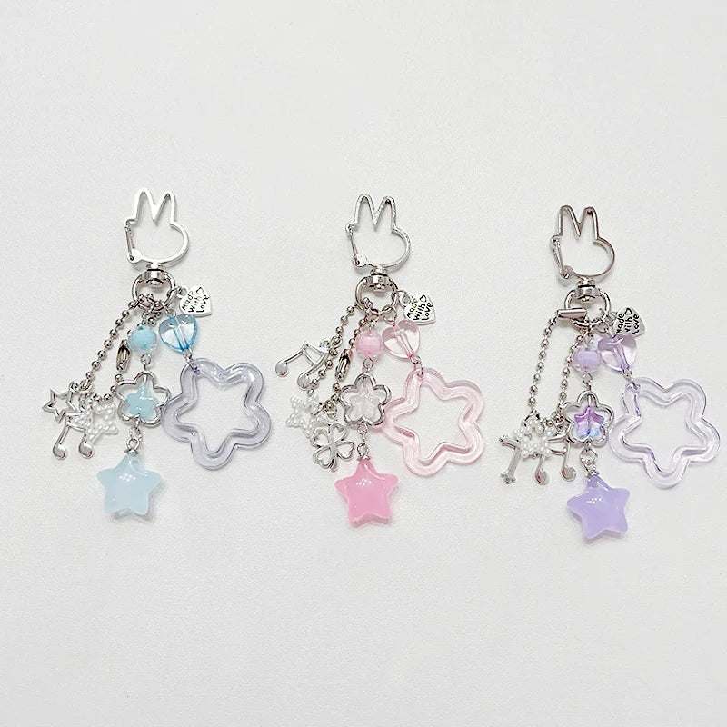 Handmade Bunny Keychain - Cute Coquette Star Charm Bag Pendant Accessory Gift