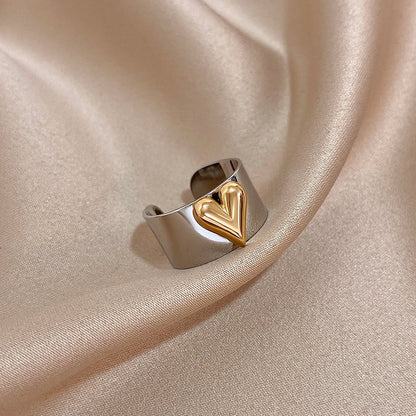 Greatera Stainless Steel Heart Cuff Ring – Wide Thick Statement Jewelry for Women & Men, European American Style