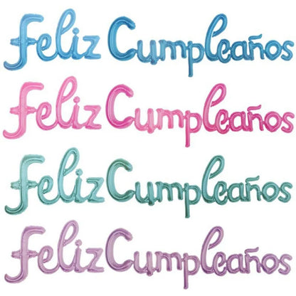 Spanish Happy Birthday Letter Balloons - Lowercase Conjoined Alphabet Foil Globos, Ideal for Birthday Party Decorations and Baby Showers