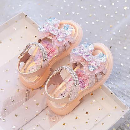Girls' Rhinestone Bow Sandals - Sparkly Pearl Heart Summer Party Shoes