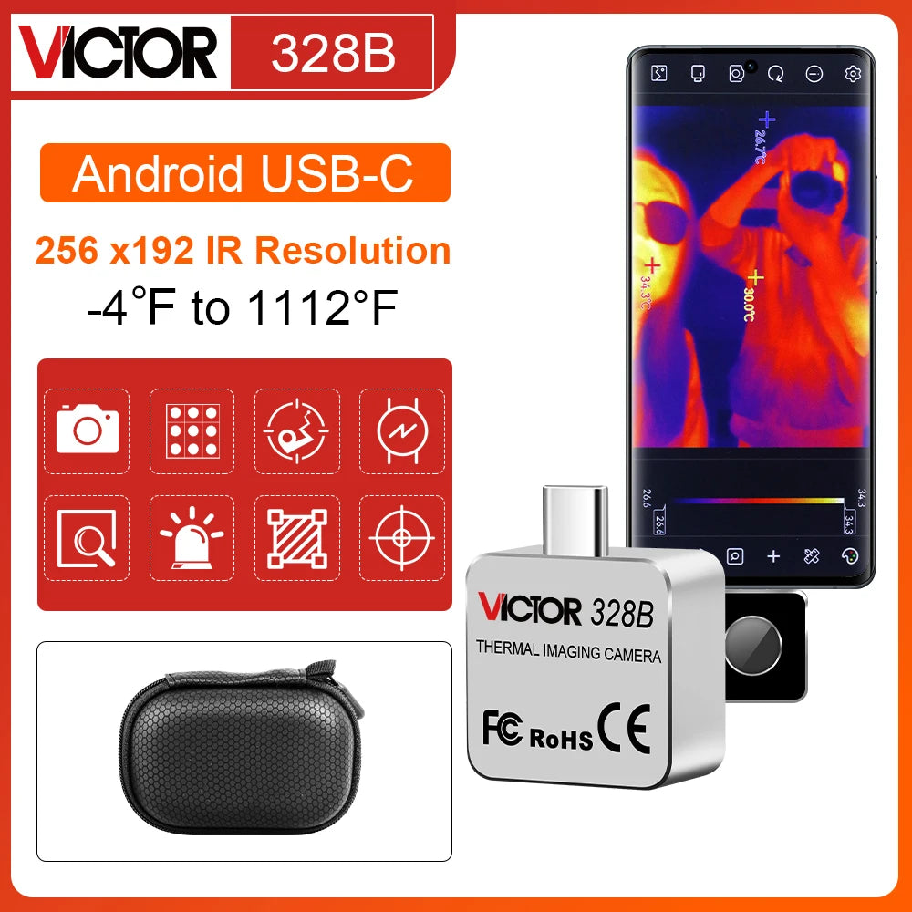 VICTOR 256×192 Android Thermal Imager - 25Hz Type-C Thermal Camera with -15°C to 600°C Range for Electrical & HVAC Inspection