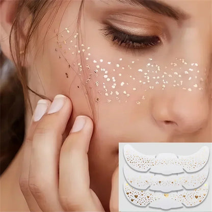 6pcs Hot Stamping Freckles Makeup Patches – Metallic Gold & Silver Temporary Tattoo Stickers for Face