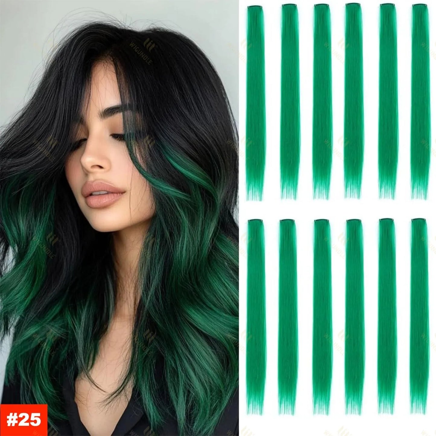 18-Color Clip-In Hair Extensions – 22 Inch Long Straight Synthetic Wig with High Gloss for Women & Children