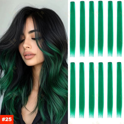 18-Color Clip-In Hair Extensions – 22 Inch Long Straight Synthetic Wig with High Gloss for Women & Children