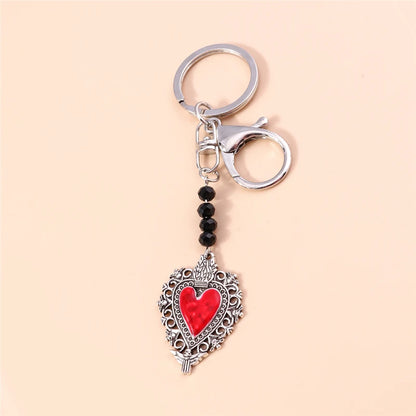Retro Gothic Punk Heart Cross Keychain – Metal Flower Key Ring Pendant for Car Keys, Handbag Decor & Jewelry Gift