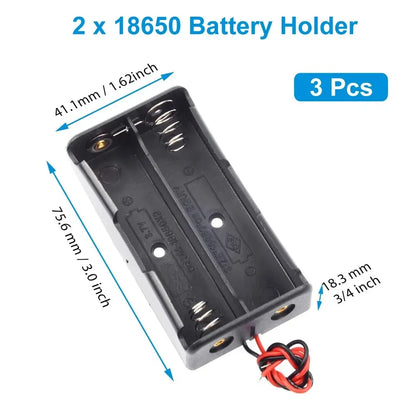 3PCS 18650 Battery Holder Box - 1 Slot 3.7V Storage Case with Black & Red Wires for 1/2/3/4 Cells